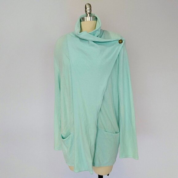 Fresh Produce Mint Green Thermal Wrap Sweater Size M Long Sleeve Made in USA - Picture 2 of 10